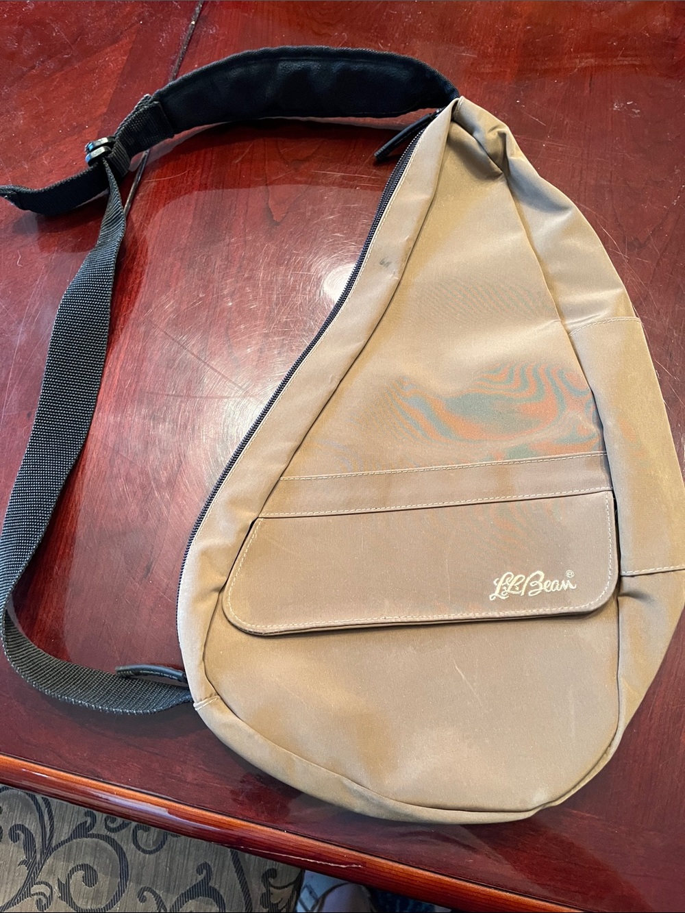 L.L. Bean Tan Sling Bag with Black Strap